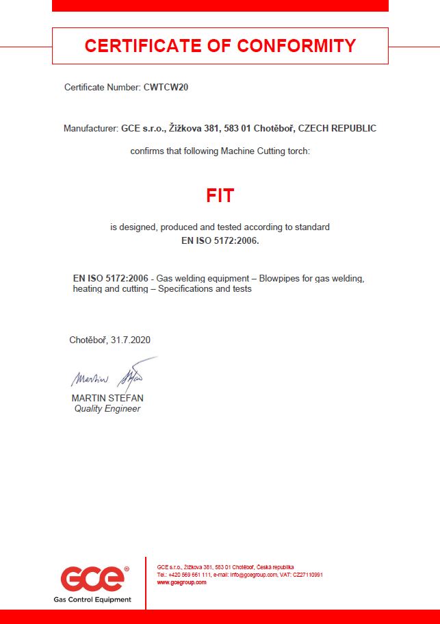 Certificate of Conformity Cutting and Welding Technologies